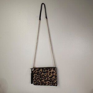 Paul Costelloe Leopard Print Leather Crossbody Bag With Gold Chain & Zipper Clos